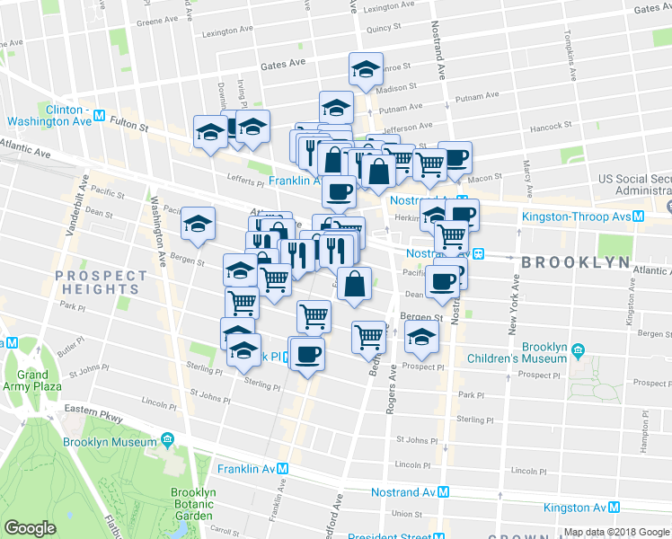 map of restaurants, bars, coffee shops, grocery stores, and more near 1035 Dean Street in Brooklyn