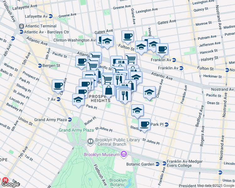 map of restaurants, bars, coffee shops, grocery stores, and more near 720 Bergen Street in Brooklyn