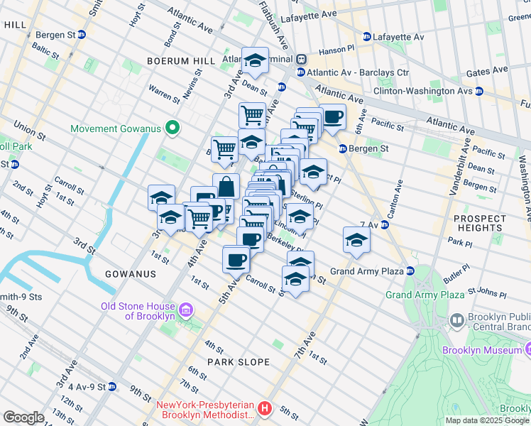 map of restaurants, bars, coffee shops, grocery stores, and more near 398 Douglass Street in Brooklyn