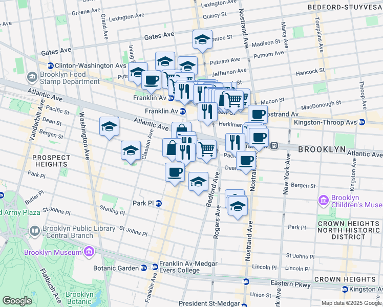 map of restaurants, bars, coffee shops, grocery stores, and more near 1153 Pacific Street in Brooklyn