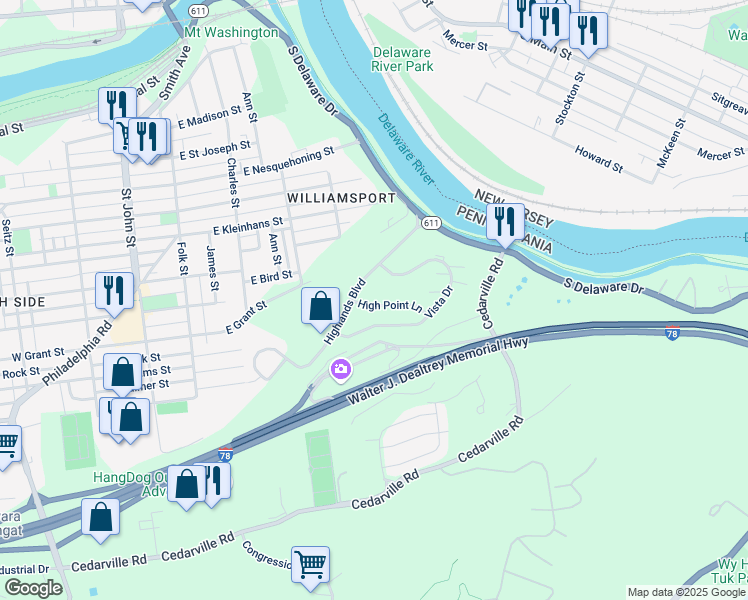 map of restaurants, bars, coffee shops, grocery stores, and more near 109 Vista Drive in Easton