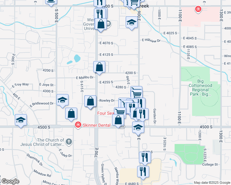 map of restaurants, bars, coffee shops, grocery stores, and more near 787 East 4315 South in Murray