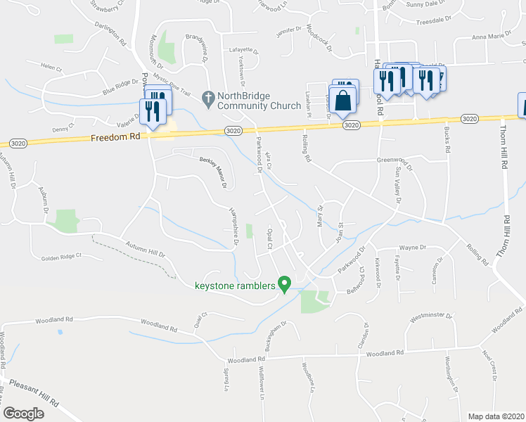 map of restaurants, bars, coffee shops, grocery stores, and more near 503 Daisy Court in Cranberry Township