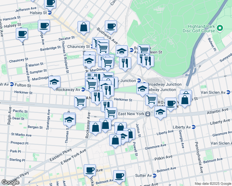 map of restaurants, bars, coffee shops, grocery stores, and more near 2226 Fulton Street in Brooklyn