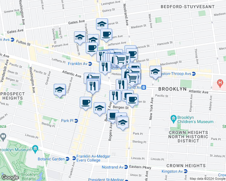 map of restaurants, bars, coffee shops, grocery stores, and more near 1323 Bedford Avenue in Brooklyn