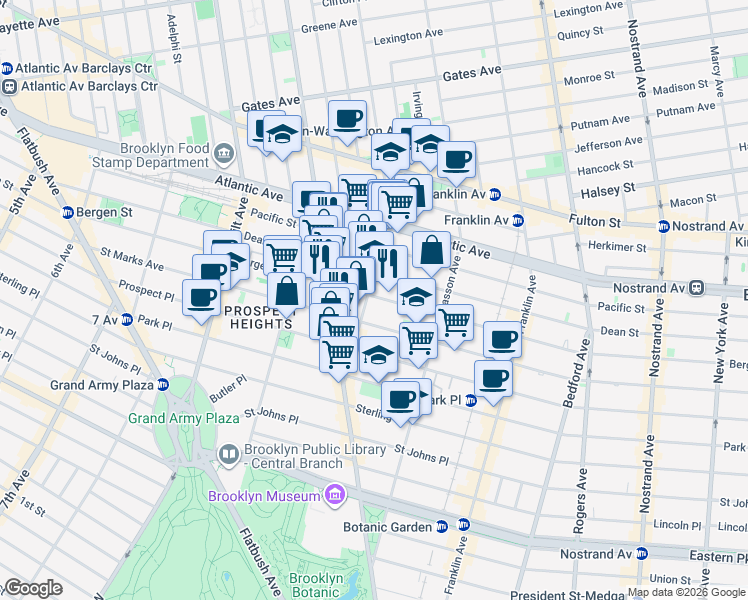 map of restaurants, bars, coffee shops, grocery stores, and more near in Brooklyn