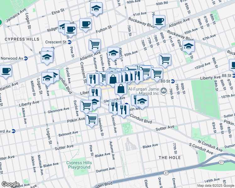 map of restaurants, bars, coffee shops, grocery stores, and more near in Brooklyn