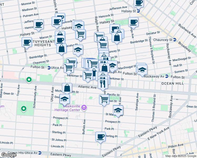 map of restaurants, bars, coffee shops, grocery stores, and more near 919 Herkimer Street in Brooklyn