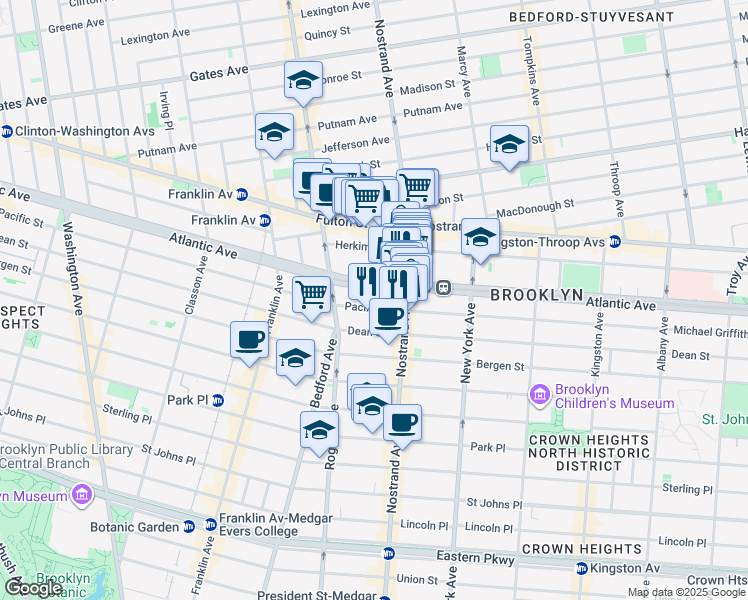 map of restaurants, bars, coffee shops, grocery stores, and more near 1238 Atlantic Avenue in Brooklyn