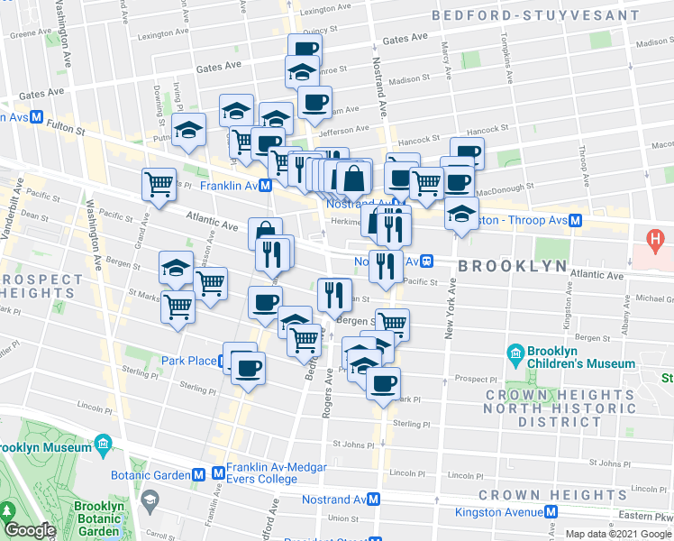 map of restaurants, bars, coffee shops, grocery stores, and more near in Brooklyn