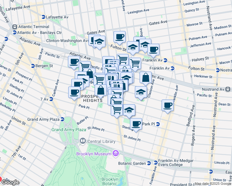 map of restaurants, bars, coffee shops, grocery stores, and more near 751 Bergen Street in Brooklyn