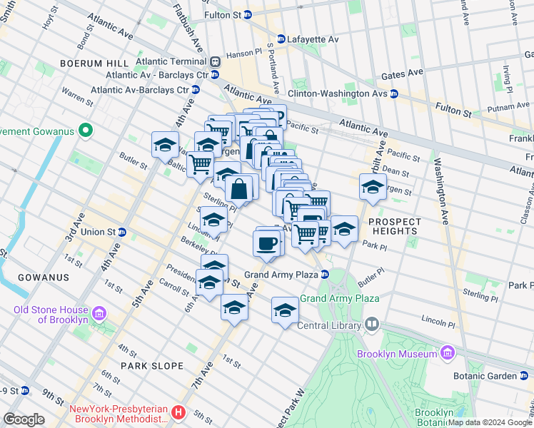 map of restaurants, bars, coffee shops, grocery stores, and more near 114 Prospect Place in Brooklyn