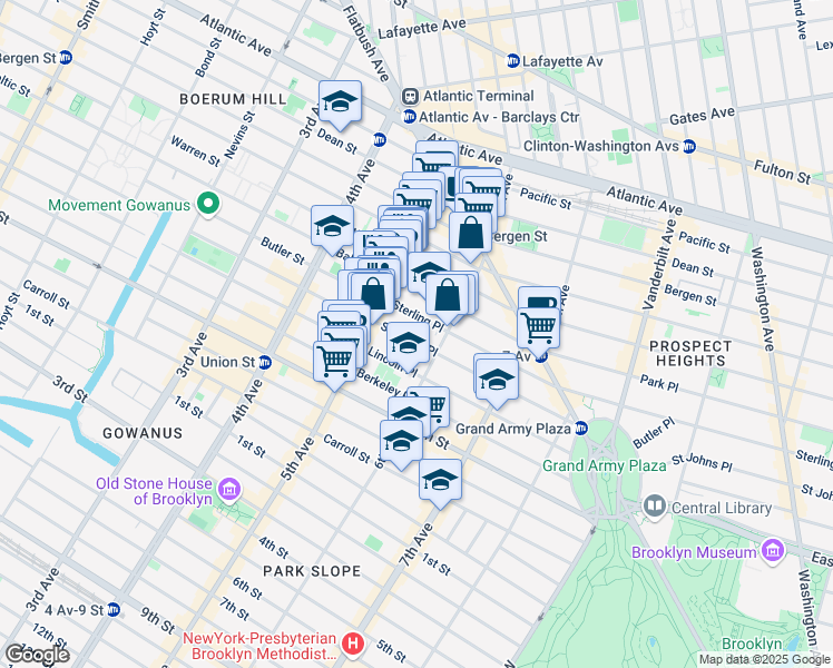 map of restaurants, bars, coffee shops, grocery stores, and more near 45 Sterling Place in Brooklyn