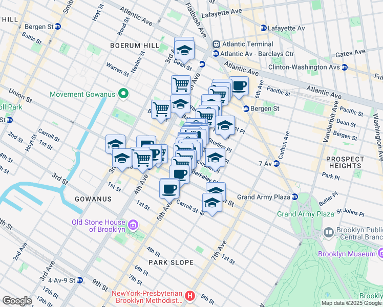 map of restaurants, bars, coffee shops, grocery stores, and more near 398 Douglass Street in Brooklyn