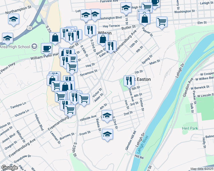 map of restaurants, bars, coffee shops, grocery stores, and more near 701 Sterlingworth Terrace in Easton