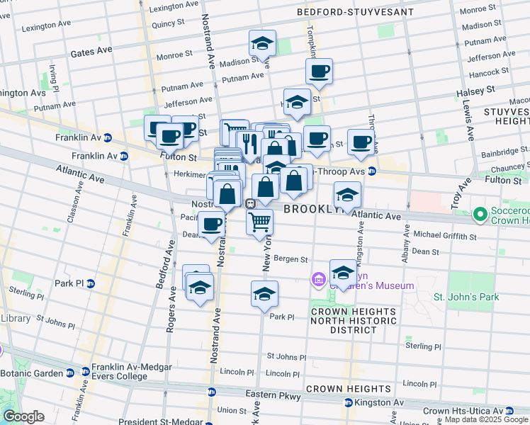 map of restaurants, bars, coffee shops, grocery stores, and more near 60 New York Avenue in Brooklyn