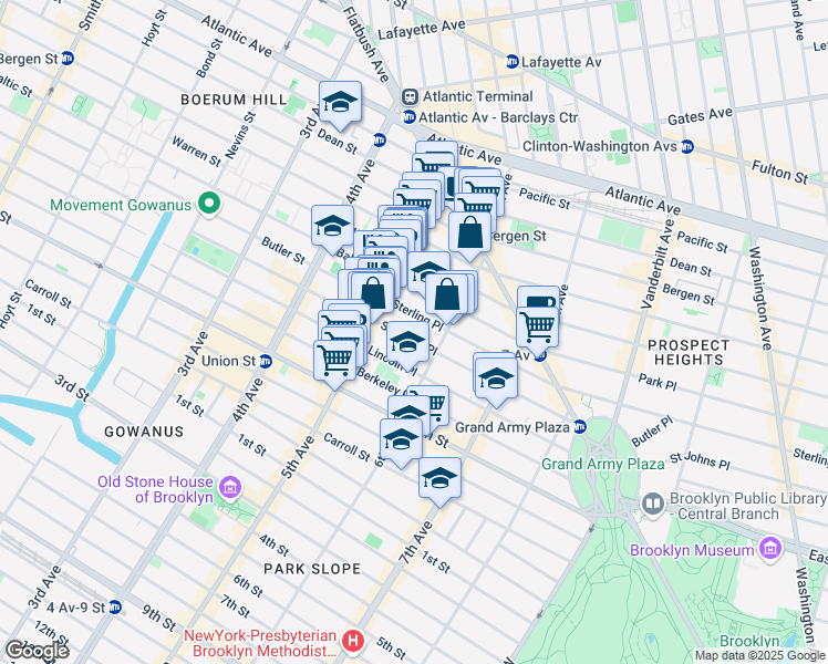 map of restaurants, bars, coffee shops, grocery stores, and more near 45 Sterling Place in Brooklyn