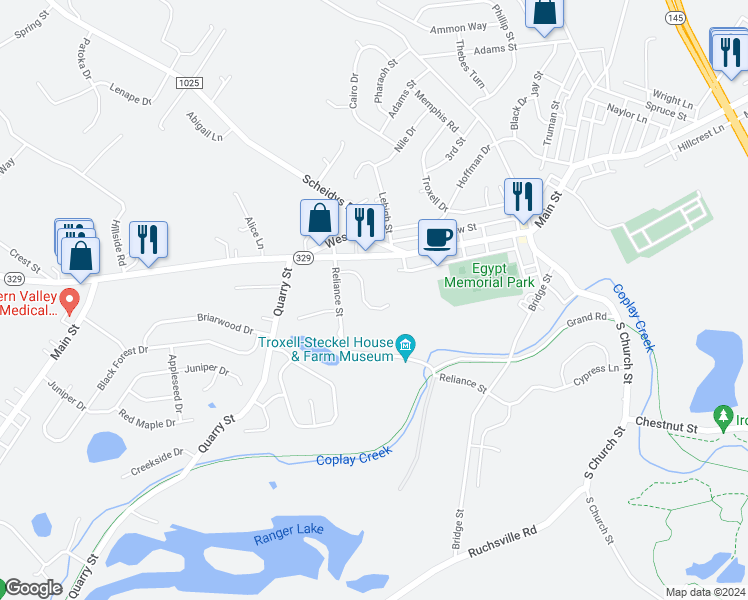 map of restaurants, bars, coffee shops, grocery stores, and more near 4230 Belmont Circle in Lehigh County