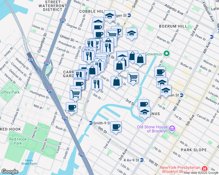map of restaurants, bars, coffee shops, grocery stores, and more near 62 2nd Street in Brooklyn