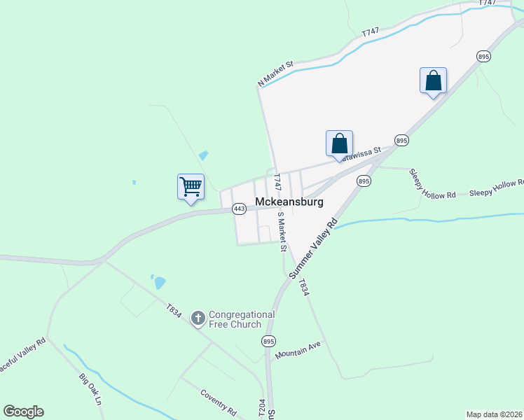 map of restaurants, bars, coffee shops, grocery stores, and more near 1 North Market Street in New Ringgold