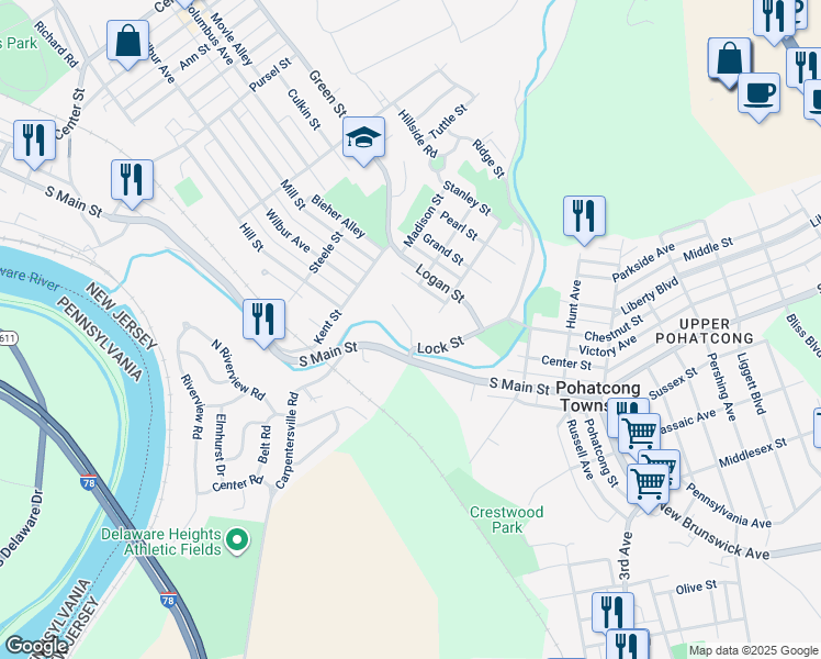 map of restaurants, bars, coffee shops, grocery stores, and more near 110 Arrow Head Court in Phillipsburg