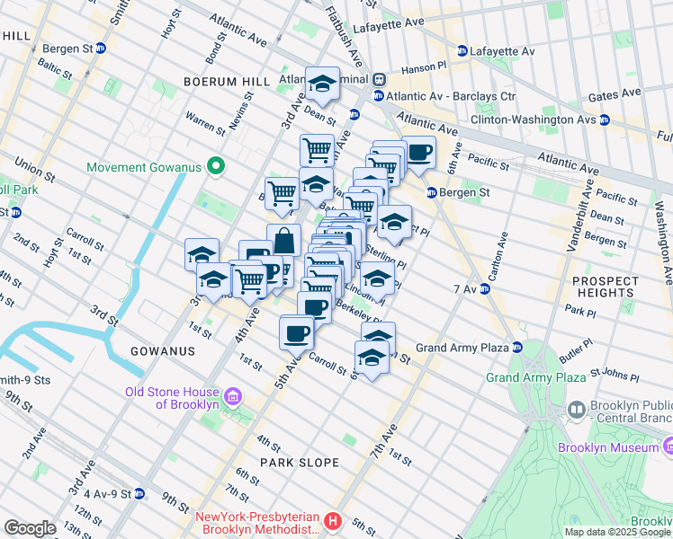 map of restaurants, bars, coffee shops, grocery stores, and more near 398 Douglass Street in Brooklyn