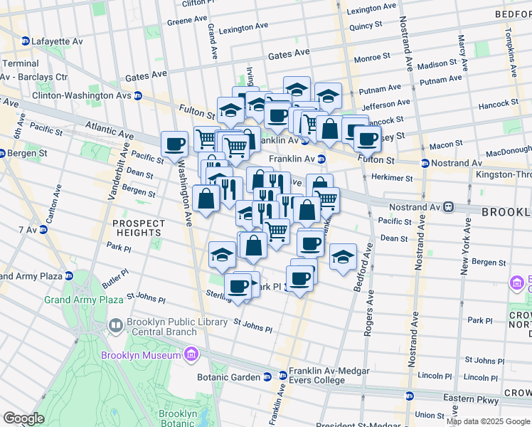 map of restaurants, bars, coffee shops, grocery stores, and more near 638 Classon Avenue in Brooklyn