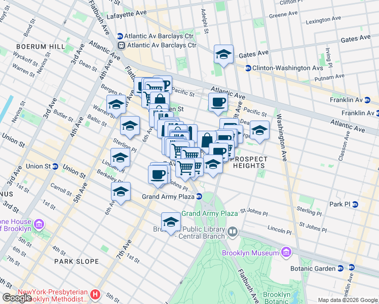 map of restaurants, bars, coffee shops, grocery stores, and more near in Brooklyn