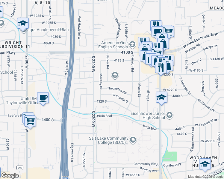 map of restaurants, bars, coffee shops, grocery stores, and more near 2100 Theckston Road in Salt Lake City