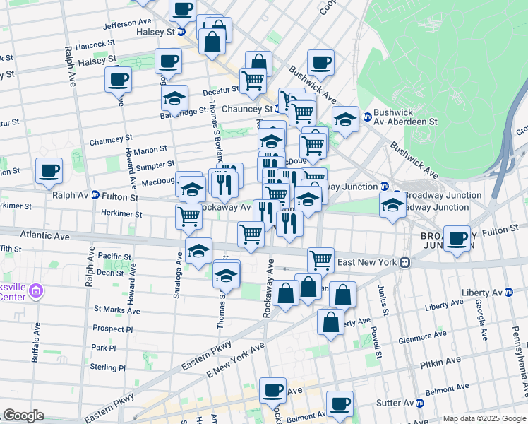 map of restaurants, bars, coffee shops, grocery stores, and more near in Brooklyn