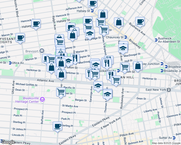 map of restaurants, bars, coffee shops, grocery stores, and more near in Brooklyn