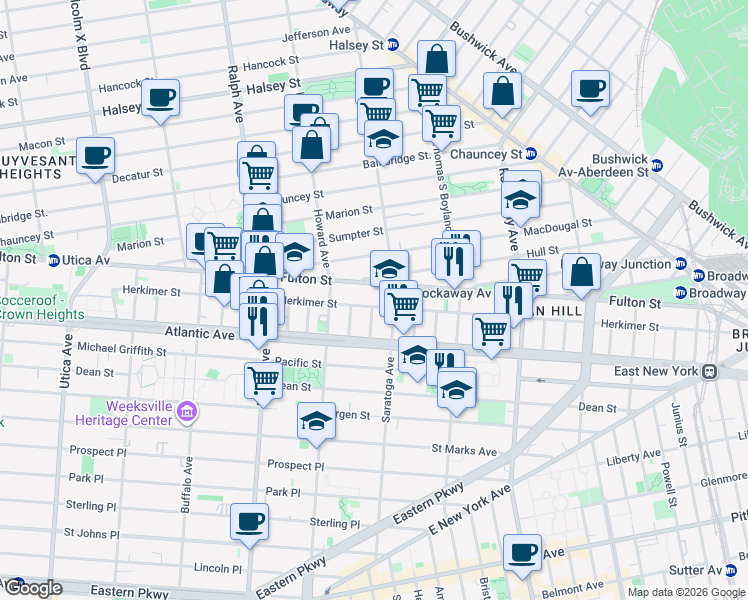 map of restaurants, bars, coffee shops, grocery stores, and more near in Brooklyn