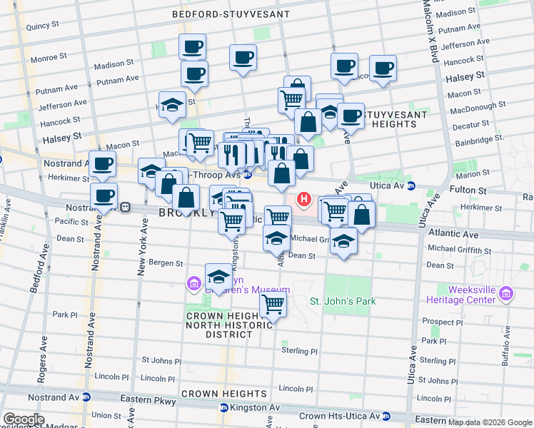 map of restaurants, bars, coffee shops, grocery stores, and more near 18 Agate Court in Brooklyn