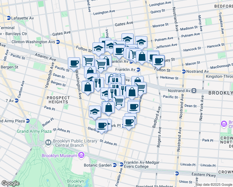 map of restaurants, bars, coffee shops, grocery stores, and more near 630 Classon Avenue in Brooklyn