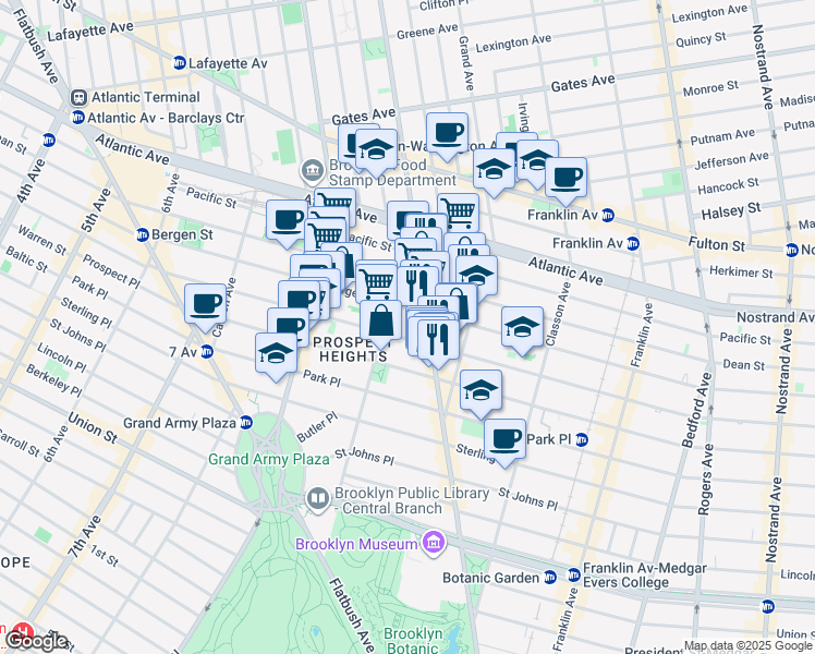 map of restaurants, bars, coffee shops, grocery stores, and more near 720 Bergen Street in Brooklyn