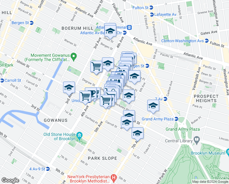 map of restaurants, bars, coffee shops, grocery stores, and more near 398 Douglass Street in Brooklyn