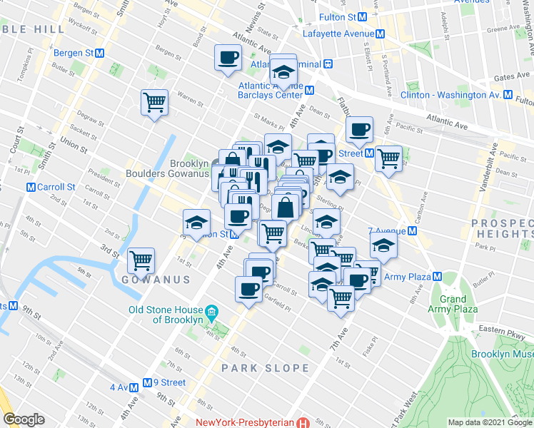 map of restaurants, bars, coffee shops, grocery stores, and more near 649 Degraw Street in Brooklyn