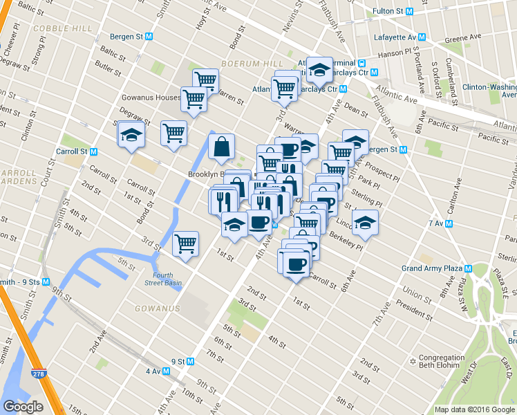 map of restaurants, bars, coffee shops, grocery stores, and more near 625 Union Street in Brooklyn
