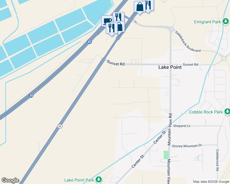 map of restaurants, bars, coffee shops, grocery stores, and more near 1436 East Parker Lane in Lake Point