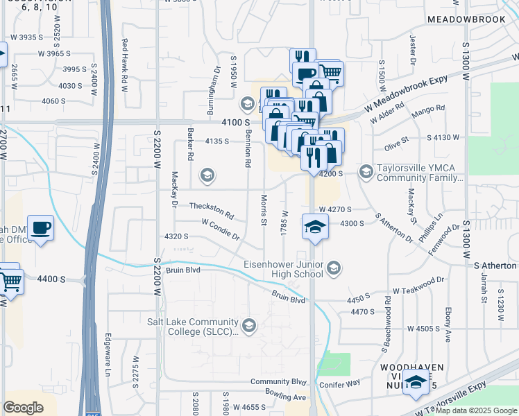 map of restaurants, bars, coffee shops, grocery stores, and more near 4258 1855 West in Salt Lake City