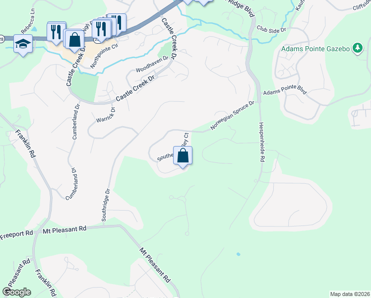 map of restaurants, bars, coffee shops, grocery stores, and more near 118 Southern Valley Court in Mars