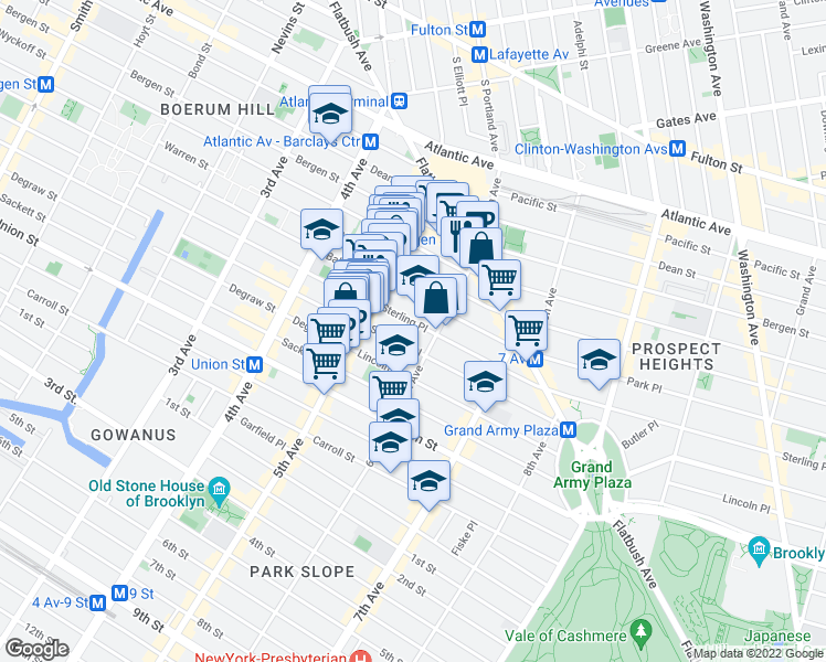 map of restaurants, bars, coffee shops, grocery stores, and more near 45 Sterling Place in Brooklyn