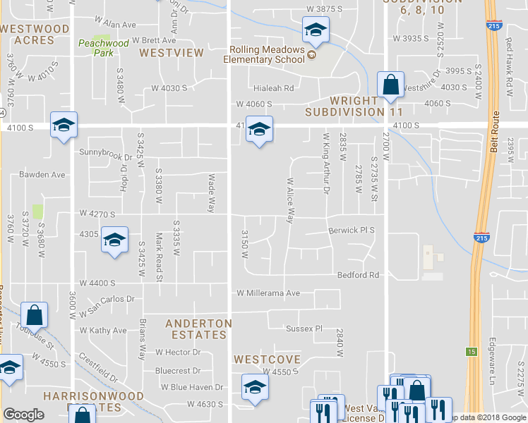 map of restaurants, bars, coffee shops, grocery stores, and more near 3090 Winchester Drive in West Valley City