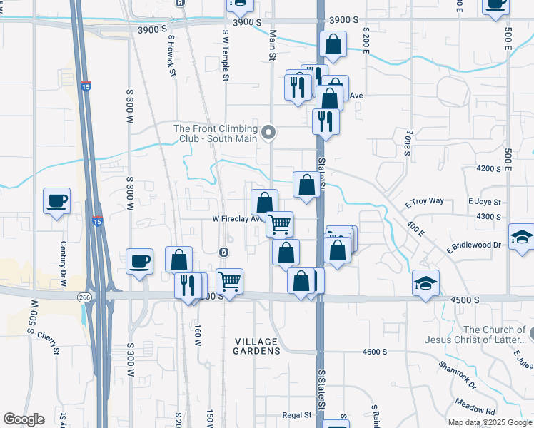 map of restaurants, bars, coffee shops, grocery stores, and more near 17 East Gilbride Avenue in Murray