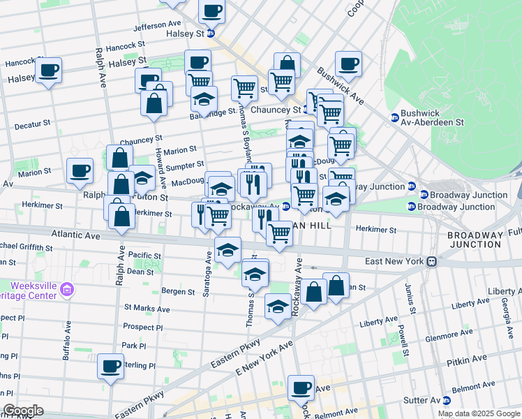 map of restaurants, bars, coffee shops, grocery stores, and more near in Brooklyn