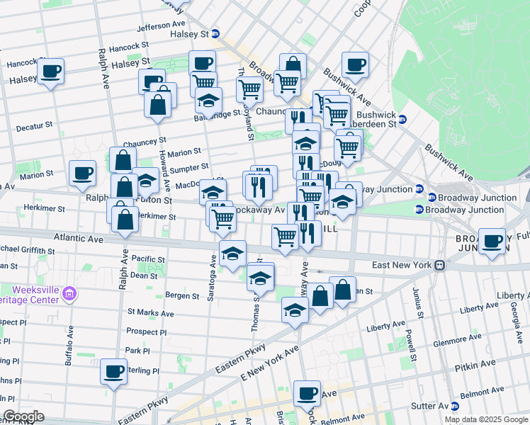 map of restaurants, bars, coffee shops, grocery stores, and more near in Brooklyn