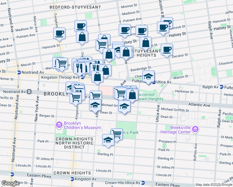 map of restaurants, bars, coffee shops, grocery stores, and more near 508 Herkimer Street in Brooklyn