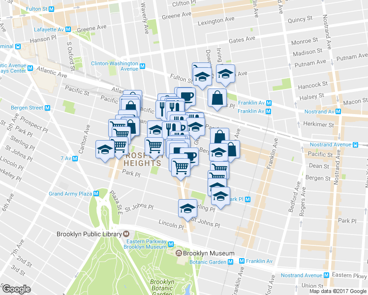 map of restaurants, bars, coffee shops, grocery stores, and more near 751 Bergen Street in Brooklyn