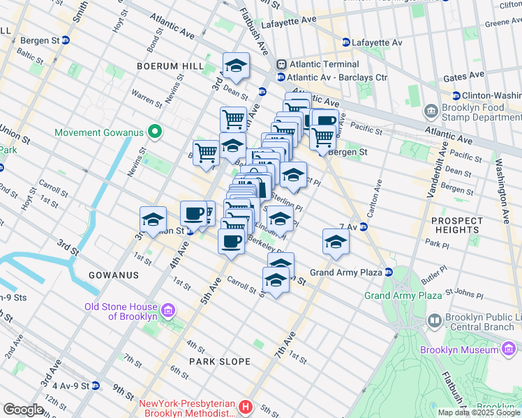 map of restaurants, bars, coffee shops, grocery stores, and more near in Brooklyn