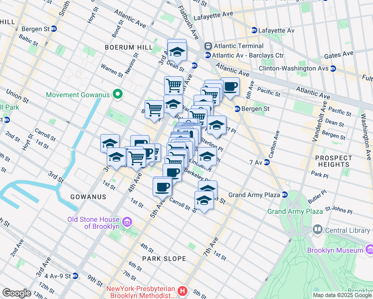 map of restaurants, bars, coffee shops, grocery stores, and more near 398 Douglass Street in Brooklyn